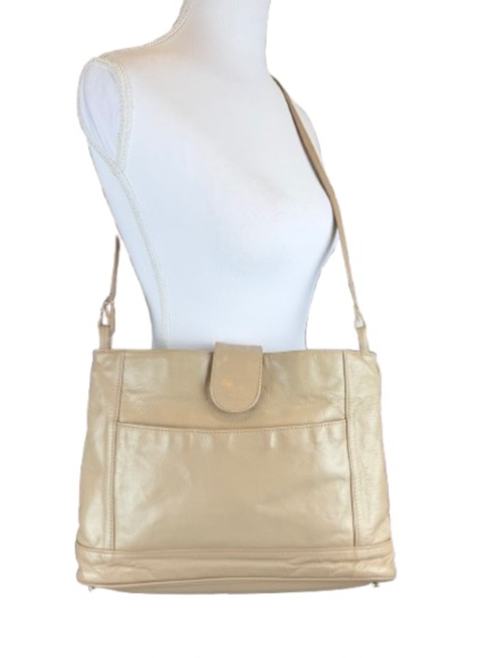 Vintage SAS Handsewn Genuine Leather Taupe Shoulder Bag Y2K Minimalist Classic